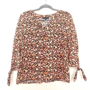 Cynthia Rowley floral three quarter tie sleeve blouse size M